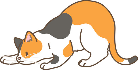 Simple and adorable illustration of calico cat playing and hunting