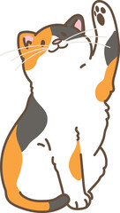 Simple and adorable illustration of calico cat playing raising paw