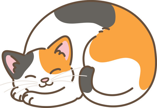 Simple and adorable illustration of calico cat sleeping