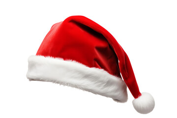 Festive Christmas santa hat isolated on a plain background - obrazy, fototapety, plakaty