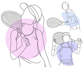 Line art of tennis player vector illustration sketch hand drawn isolated on white background

