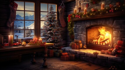 Interior home decor Christmas and winter theme in December. Generative Ai