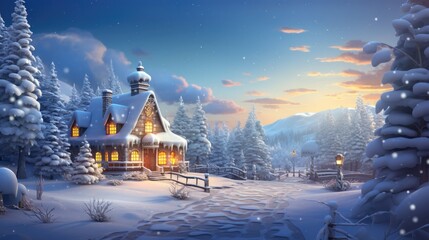 Village beautiful of christmas and winter theme decor christmas tree and snow. Generative Ai