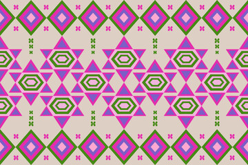 pink violet green star Geometric ethnic pattern design for background or wallpaper seamless pattern. Design for fabric, curtain, background, carpet, wallpaper, clothing, wrapping, Vector illustration