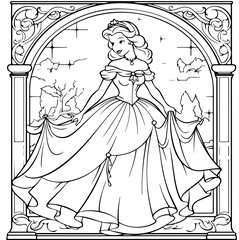 Princess coloring page for your design. Coloring book for preschool, toddlers