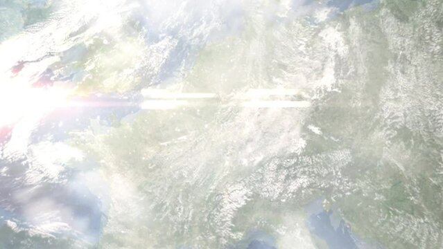Zoom in from space and focus on Merzig, Germany. 3D Animation. Background for travel intro. Elements of this image furnished by NASA	