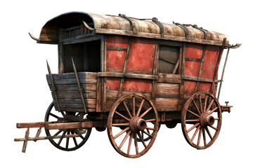 Fototapeta na wymiar Vintage wagon car with wooden wheels isolated on transparent background