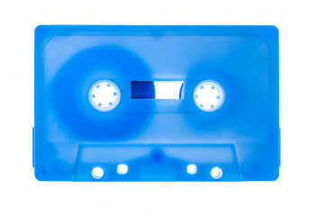 old transparent audio cassette tape on white background