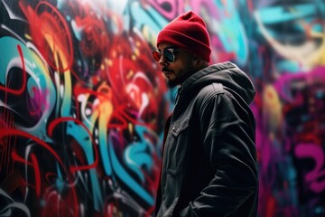 Fototapeta na wymiar Graffiti Wall with a Hip-Hop Artist - Street Art and Beats - AI Generated