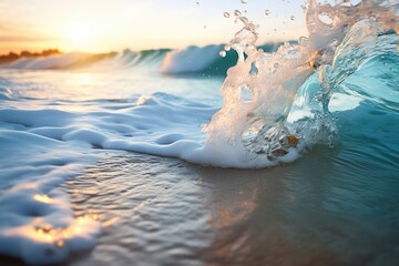 waves crashing on the shore, ideal for text overlay - Oceanic Calm - AI Generated