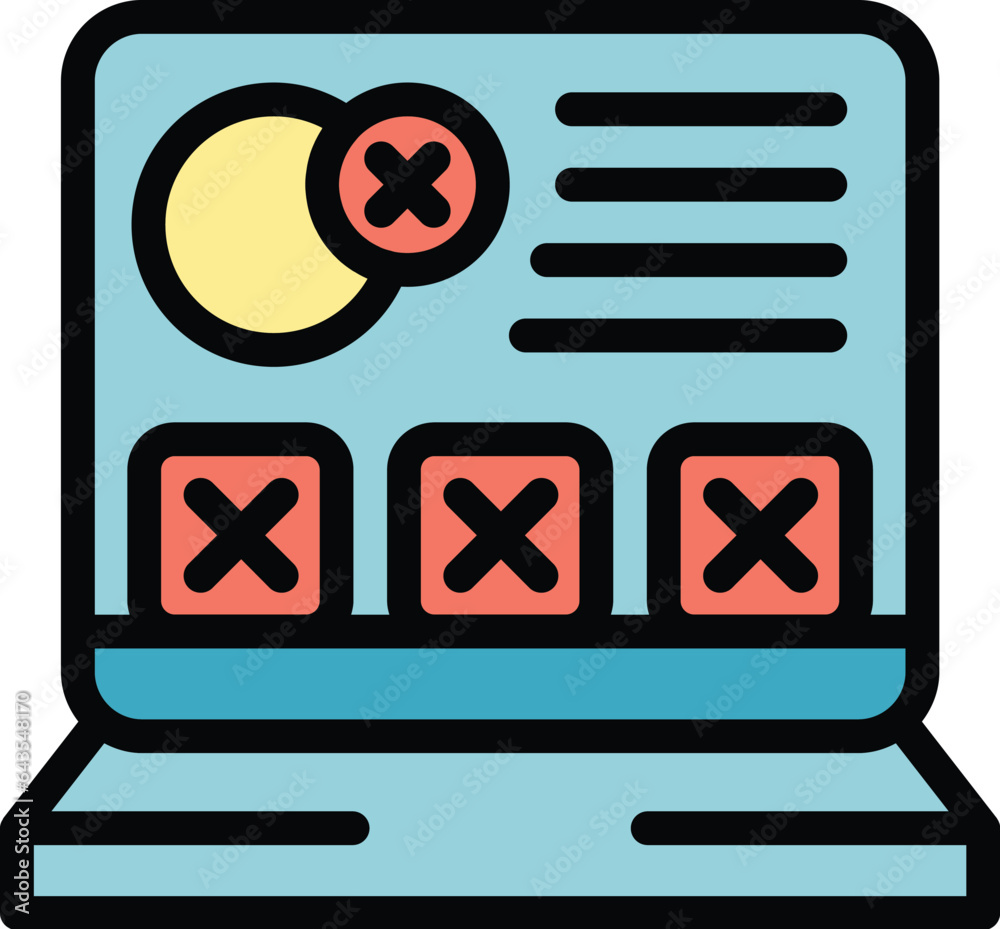 Wall mural laptop deleting media icon outline vector. web delete. people network color flat