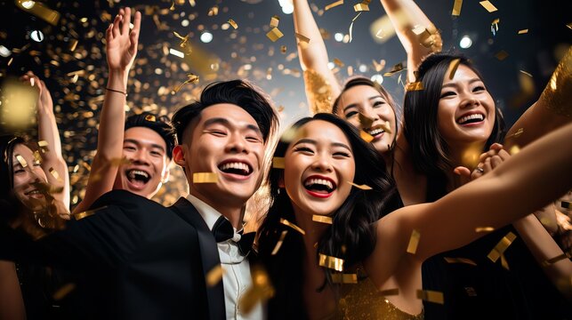Modern New Year's Eve Party Celebration with Jubilant Individuals. Genretive AI