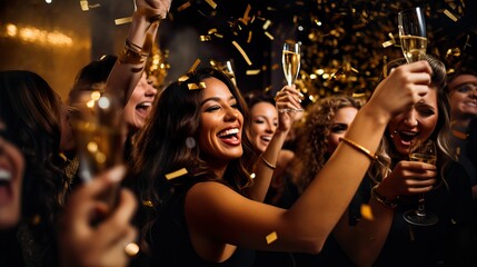 Modern New Year's Eve Party Celebration with Jubilant Individuals. Genretive AI