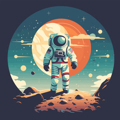 Astronaut vector retro flat illustration.