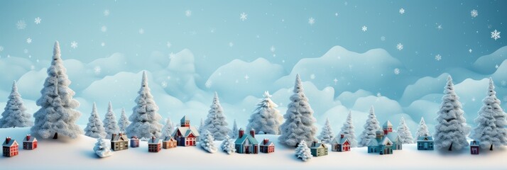 Christmas trees on blue background, illustration drawn cartoon style panorama. Celebration Christmas or New Year.