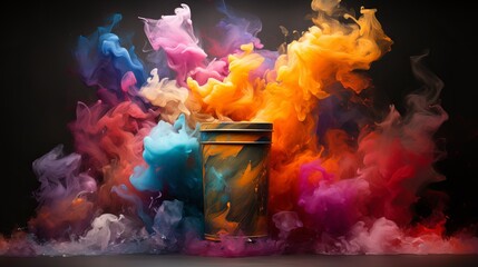 Garbage bin in colored smoke Generative AI