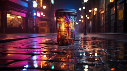 Bright garbage can on a night street Generative AI