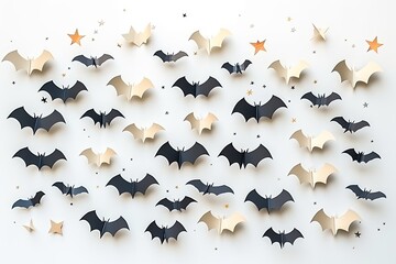 Flying bats flock on white background. Generative AI