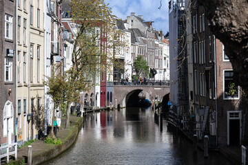 Fototapeta premium Utrecht, Netherlands - April 11 2023: Canal running through the Dutch city of Utrecht
