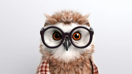 Gordijnen cute owl with glasses © RozaStudia
