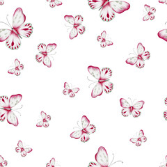 Watercolor seamless pattern with butterfly.