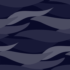 Seamless pattern with abstract blue waves in the form of feathers. The brush on the extension highlights the wave element. Movement under water. Imitation of the underwater world.