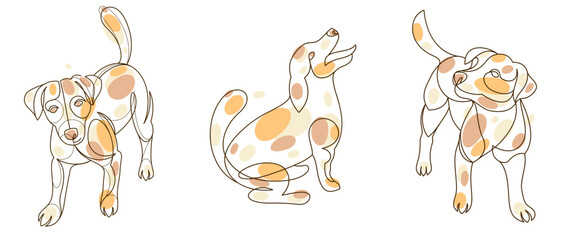 Funny dog linear vector illustrations set isolated, Jack Russel Terrier pet playful and cute, adorable dog.