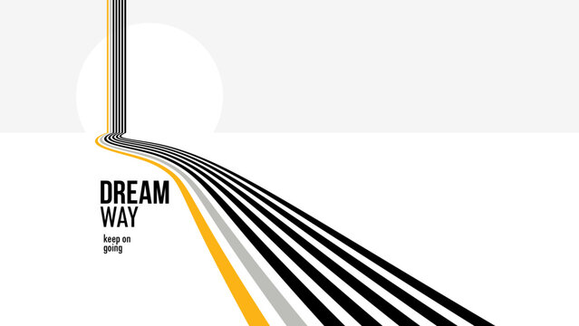 Future lines in 3D perspective vector abstract background, black and yellow linear composition, road to horizon and sky concept, optical illusion op art.