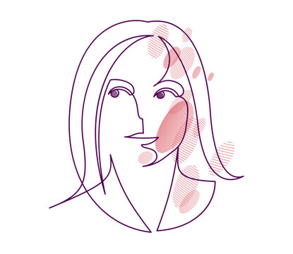 recommend clip art: Woman beauty face vector linear illustration, delicate line art of attractive girl portrait, abstract feminine drawing minimal style isolated.