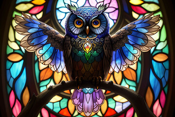 A Colorful Stained Glass Owl Artwork