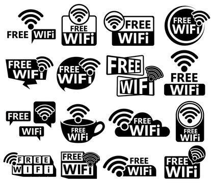 Set sign free wifi icon. Available Hotspot area label design Vector illustration