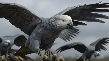 Meubelstickers African Grey Parrot (Psittacus erithacus) in flight © John Martin