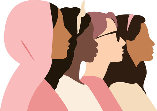 Women of different ethnicities together. Transparent background.