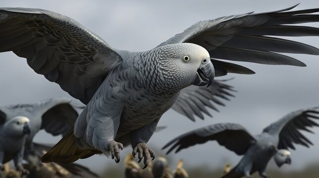 African Grey Parrot (Psittacus erithacus) in flight