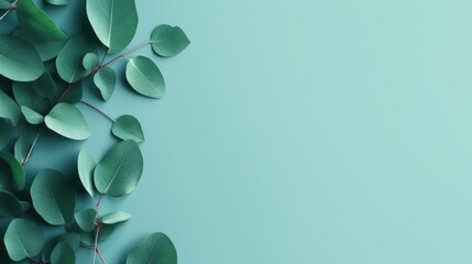 Background with top view eucalyptus branches isolated. Elegant flat lay mock up with leaves