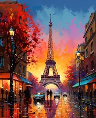Schilderijen op glas parison eiffel tower colorful cityscapes, generative ai © ketkata