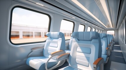 Fototapeta premium A view of the inside of a passenger train. Digital image.
