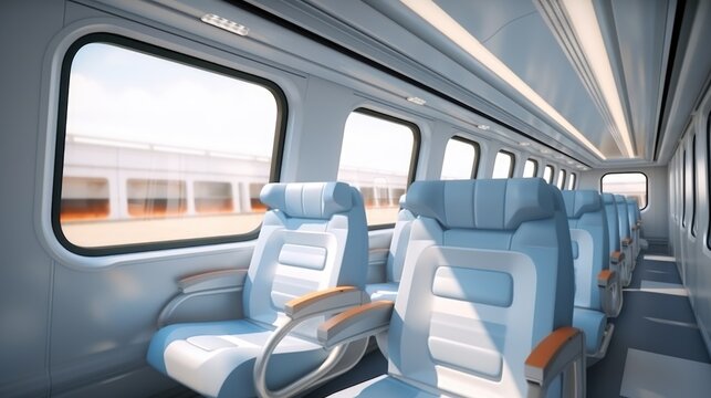 A view of the inside of a passenger train. Digital image.