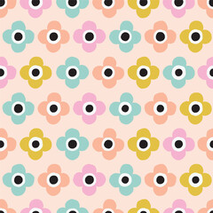 Repeated Retro Flowers pattern. Simple seamless Floral texture in retro style. Cute bold flowers background