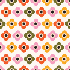 Repeated Retro Flowers pattern. Simple seamless Floral texture in retro style. Cute bold flowers background