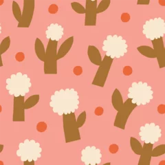 Foto auf Leinwand Cute floral pattern in retro style. Seamless vector texture with simple bold flowers. Cut out flowers and dots background © iliveinoctober