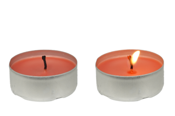 Small red candles. Burning candle. 