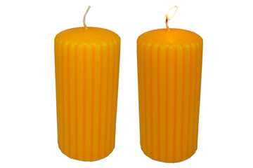 Orange candles. Burning candle. Home sweet candle.