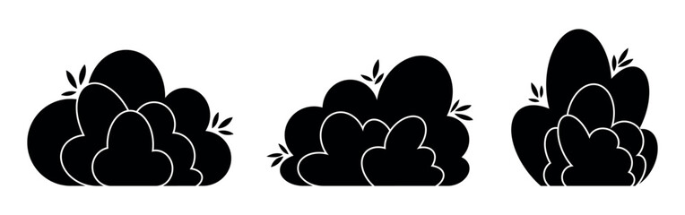 Shrub bush shrubbery tree simple abstract flat cartoon vector illustration. Set of garden green plant isolated on white background. Eco element, foliage silhouette, stylized ecology decorative object
