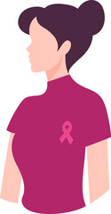 Woman with pink ribbon. Breast cancer awareness month. Concept of support and solidarity with females fighting oncological disease.