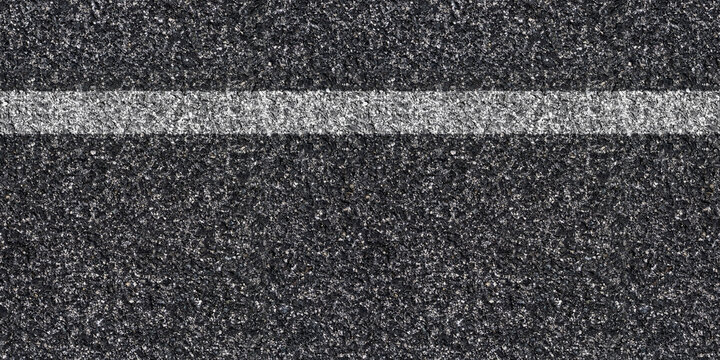 Seamless asphalt texture with unbroken white line at the side for road boundary, grunge tarmac surface with lateral continuous stripe, top view