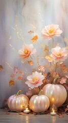 Obraz na płótnie Canvas halloween pink sparkle pumpkin flowers, ai