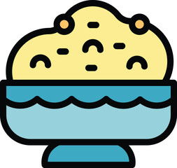 Hummus bread icon outline vector. Paste spread. Plate tahini color flat