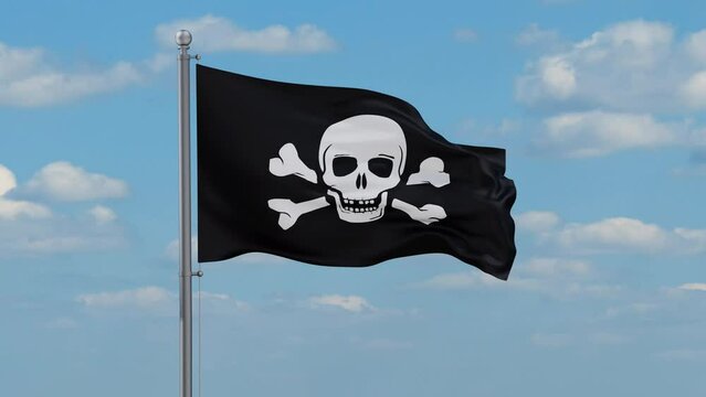 Looped Pirate or Danger flag, a symbol of piracy, waving in the wind infinty cycle