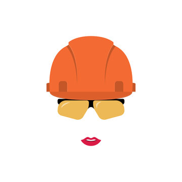 Woman construction worker avatar. Woman in orange hard hat Helmet and protective glasses. Female engineer icon.